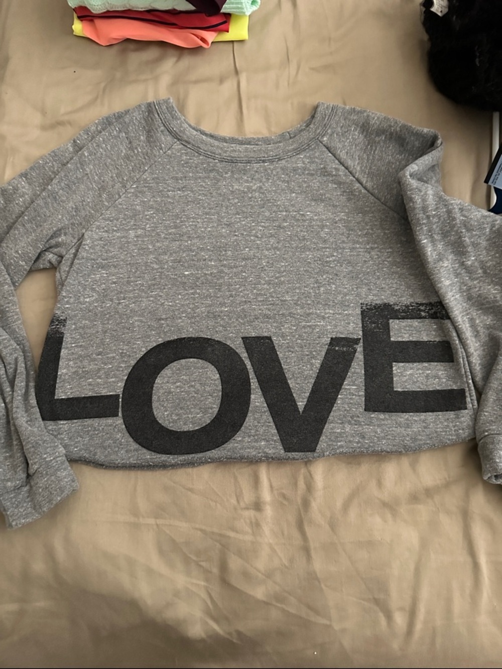 Wet Seal Gray Crop Sweatshirt with LOVE Graphic
